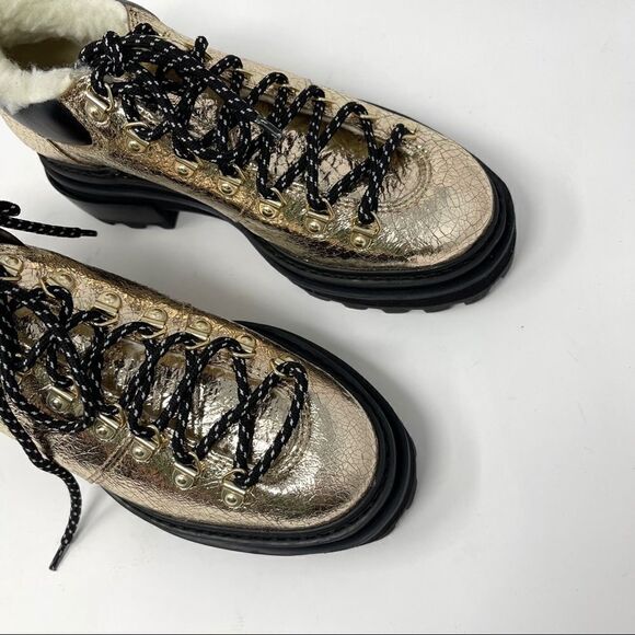 SCHUTZ Gold Sherling Lug Sole Ankle Booties Size 6 - Picture 2 of 7